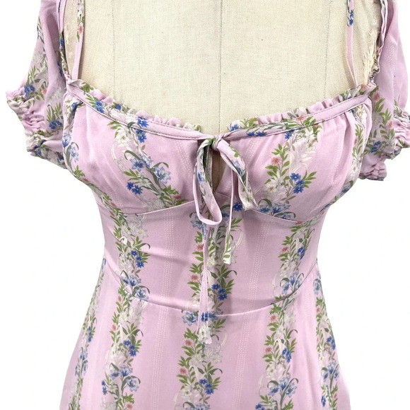 INTERMIX Lily Floral Mini Dress Purple Off the Shoulder Size 2 - Picture 3 of 11